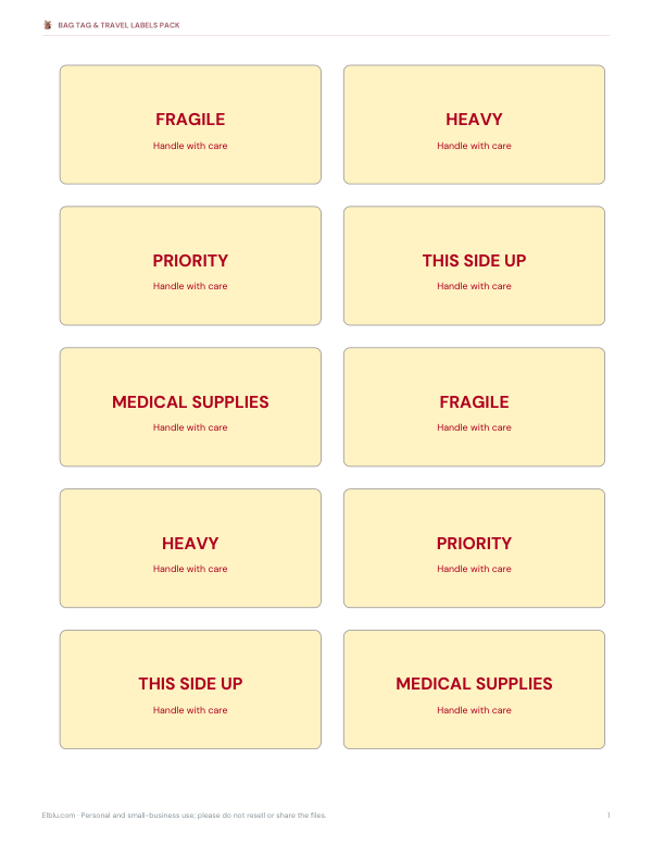 Preview of Printable Bag Labels Template